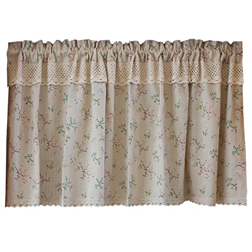 A.Monamour Gardine Scheibengardinen Kurzstores Baumwolle Leinen Blumen Blickdicht Beige Rustikal Landhausstil Kurzvorhang Kurzgardinen Küchengardine Küchenvorhang Volants Küche Fenster Kurz Vorhang von A.Monamour