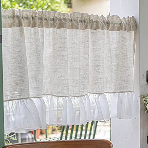 A.Monamour Gardine Scheibengardinen Kurzstores Beige Leinen Baumwolle Mit Rüschen Aus Weißer Voile Spitze Kurzvorhang Kurzgardinen Küchengardine Küche Vorhang Fenster Kurz Stores Bistrogardine A.Monamour Gardine Scheibengardinen Kurzstores Beige Leinen Baumwolle Mit Rüschen Aus Weißer Voile Spitze Kurzvorhang Kurzgardinen Küchengardine Küche Vorhang Fenster Kurz Stores Bistrogardine von A.Monamour