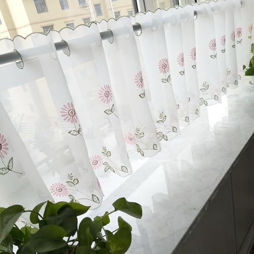 A.Monamour Gardine Scheibengardinen Kurzstores Rosa Voile Landhausstil Cafe Voile Netz Gänseblümchen Blumen Stickerei Halb Durchsichtiges Ösentop Kurzgardinen Küche Cafe Kurz Vorhang Bistrogardine A.Monamour Gardine Scheibengardinen Kurzstores Rosa Voile Landhausstil Cafe Voile Netz Gänseblümchen Blumen Stickerei Halb Durchsichtiges Ösentop Kurzgardinen Küche Cafe Kurz Vorhang Bistrogardine von A.Monamour