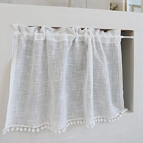 A.Monamour Gardine Scheibengardinen Kurzstores Schiebevorhänge Einfarbig Weißes Transparent Baumwolle Leinen Mit Pompon Quaste Kurzvorhang Kurzgardinen Küche Fenster Kurz Vorhang Bistrogardine A.Monamour Gardine Scheibengardinen Kurzstores Schiebevorhänge Einfarbig Weißes Transparent Baumwolle Leinen Mit Pompon Quaste Kurzvorhang Kurzgardinen Küche Fenster Kurz Vorhang Bistrogardine von A.Monamour