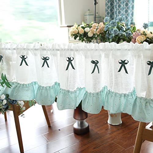 A.Monamour Gardine Scheibengardinen Kurzstores Transparenter Voile Vorhang Mit Grün Rüschen Schleife Kurzvorhang Kurzgardinen Küchengardine Küche Vorhang Fenster Kurz Stores Bistrogardine von A.Monamour