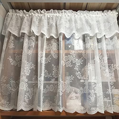 A.Monamour Gardine Scheibengardinen Kurzstores Transparenter Weißer Voile Vorhang Mit Floraler Stickerei Spitze Kurzvorhang Kurzgardinen Küchengardine Küche Vorhang Fenster Kurz Stores Bistrogardine von A.Monamour