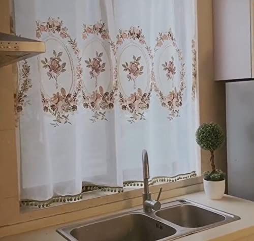 A.Monamour Gardine Scheibengardinen Kurzstores Weißer Transparenter Voile mit Vintage Rosen Blumen Stickerei Kurzvorhang Kurzgardinen Fensterbehandlung Küche Vorhang Fenster Kurz Stores Bistrogardine A.Monamour Gardine Scheibengardinen Kurzstores Weißer Transparenter Voile mit Vintage Rosen Blumen Stickerei Kurzvorhang Kurzgardinen Fensterbehandlung Küche Vorhang Fenster Kurz Stores Bistrogardine von A.Monamour