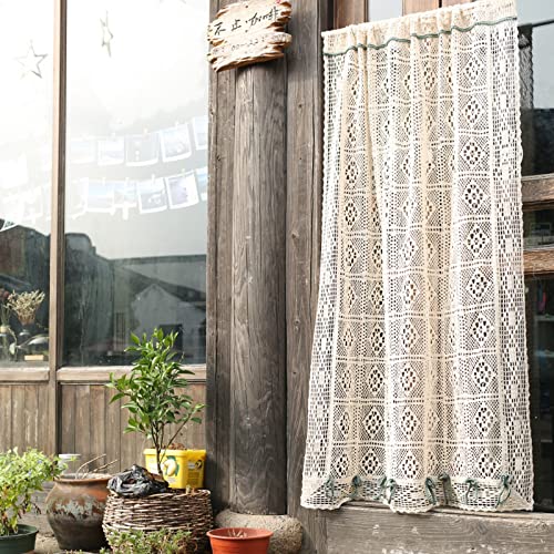 A.Monamour Gardine Scheibengardinen Transparente Beige Baumwolle Hohle Häkelspitze Geometrischer Chic Bohemian Kurzgardinen Küchengardine Küchenvorhang Küche Vorhang Fenster Kurz Stores Bistrogardine von A.Monamour