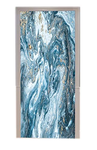 A.Monamour Türtapeten Selbstklebend 3D Luxus-Weiß Und Blau Gemischt Acrylfarben Golden Pulver Effekt Abstrakte Marmor Textur Hintergrund Türtapete Türposter Tapete 77x200cm von A.Monamour