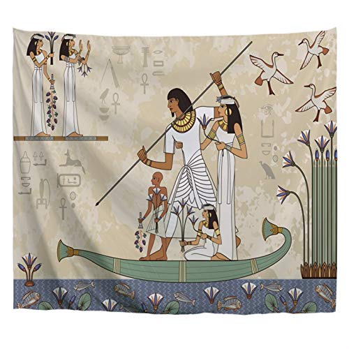 A.Monamour Wandteppiche Alte Ägypten Banner Ägyptische Hieroglyphe Und Symbol Anubis Alte Ägypten Boot Szene Wandbilder Kunstdruck Polyester Stoff Banner Wandbehang Fenster Vorhang Kunst Dekore von A.Monamour