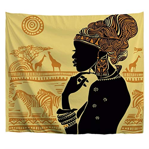 A.Monamour Wandteppiche Silhouette Der Afrikanischen Frau Afrikanische Landschaft Braun Hintergrund Dekore Gedruckt Stoff Wandbehang Gobelin Wandbild Vorhang Wand Wand Für Schlafzimmer 203x153cm von A.Monamour