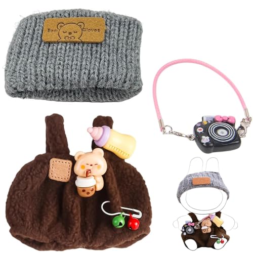 17 cm Große Puppenkleidung, Puppen Outfit Set mit Hut und Zubehör, Kleidung für 17 cm Plüschpuppe, Bekleidung für 17cm Plüsch, Plüschpuppen Kleidung für Generation 1/2/3 (Braun) von A.S.Marelis
