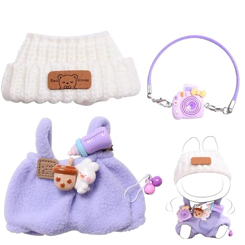 17 cm Große Puppenkleidung, Puppen Outfit Set mit Hut und Zubehör, Kleidung für 17 cm Plüschpuppe, Bekleidung für 17cm Plüsch, Plüschpuppen Kleidung für Generation 1/2/3 (Lila) von A.S.Marelis
