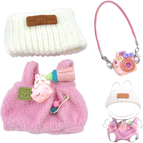 17 cm Große Puppenkleidung, Puppen Outfit Set mit Hut und Zubehör, Kleidung für 17 cm Plüschpuppe, Bekleidung für 17cm Plüsch, Plüschpuppen Kleidung für Generation 1/2/3 (Rosa) von A.S.Marelis