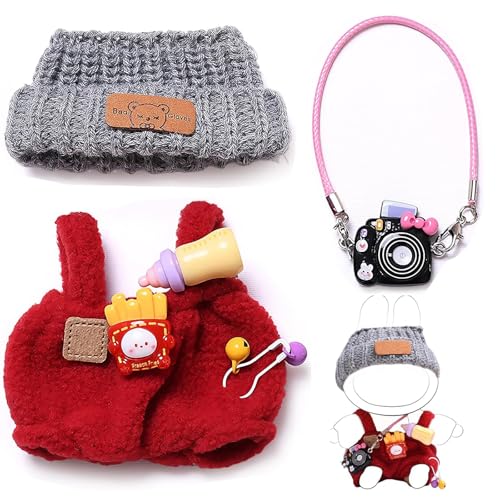 17 cm Große Puppenkleidung, Puppen Outfit Set mit Hut und Zubehör, Kleidung für 17 cm Plüschpuppe, Bekleidung für 17cm Plüsch, Plüschpuppen Kleidung für Generation 1/2/3 (Rot) von A.S.Marelis