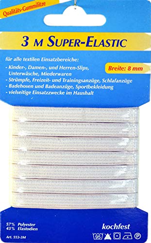 3 Meter Super-Elastic Band Breite 8 mm Kochfest weiß 11453 von A.Z. Kurzwaren