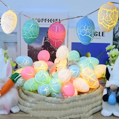 A.bigwhale Ostern Lichterkette Timer Batterie, Oster Deko 20 LED Ostereier Lichterketten Innen für Party Kamin Schlafzimmer Geburtstag Hochzeit von A.bigwhale