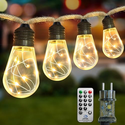 Lichterkette Aussen Strom, Lichterkette Glühbirnen Innen 6M, Warmweiß Lichterkette Timer mit 20 Glühbirnen, 8 Modi LED Lichterketten Innen mit Stecker, Vintage Deko für Garten Balkon Party Hochzeit Lichterkette Aussen Strom, Lichterkette Glühbirnen Innen 6M, Warmweiß Lichterkette Timer mit 20 Glühbirnen, 8 Modi LED Lichterketten Innen mit Stecker, Vintage Deko für Garten Balkon Party Hochzeit von A.bigwhale
