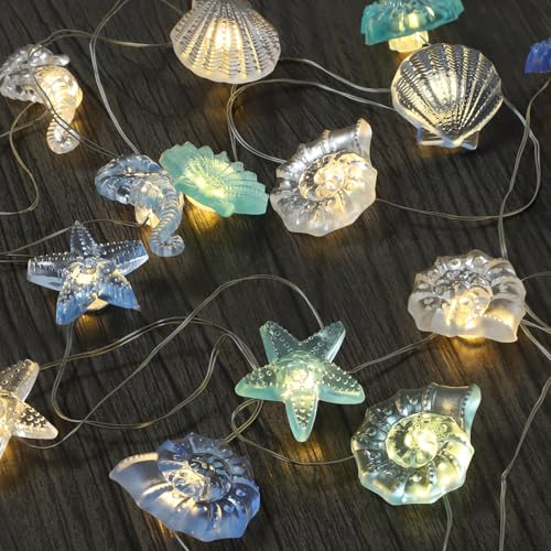 Lichterketten Batterie mit Timer, Lichterkette Kinderzimmer Muscheln, 2M 20 LED Lichterkette Meerestiere Maritime Deko für Party Schlafzimmer Weihnachten Hochzeit Badezimmer, Deko Strand und Meer Lichterketten Batterie mit Timer, Lichterkette Kinderzimmer Muscheln, 2M 20 LED Lichterkette Meerestiere Maritime Deko für Party Schlafzimmer Weihnachten Hochzeit Badezimmer, Deko Strand und Meer von A.bigwhale