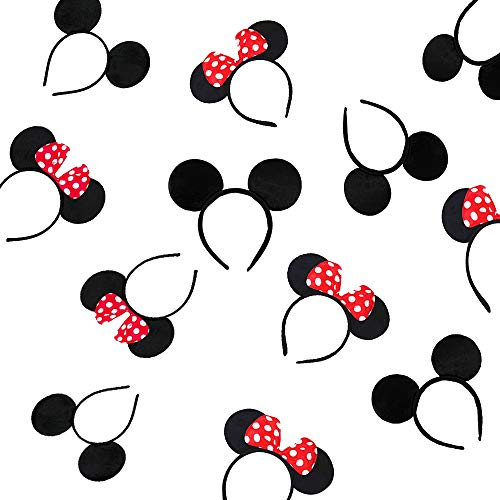 A 12 Stück Minnie Mickey Mouse Maus Haarreifen, Mouse Ears Headband, für Geburtstag Baby Shower, Birthday Party Supplies, Party mit Freunden, Kostümparty (Rot&Schwarz) von A