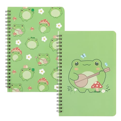 A1DIEE A5 Notizbuch mit Spiralbindung - 2 Stück Notizbuch mit Spirale, Bullet Journal College Spiralblock, Tagebuch Notizbücher Ringbuch, Reisen Memos Notizblock für Schüler, Lehrer (Frosch Stil) von A1DIEE