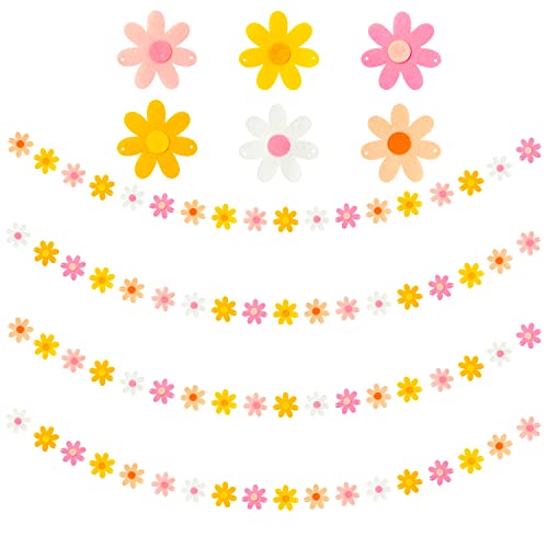 A1diee 4 Stück rosa orange Gänseblümchen Groovy Boho Girlande Filz Künstliche Blumen Ranken Banner Frühling Hippie Gänseblümchen Party Supplies Outdoor Fake Hanging Flower String Girlande Ästhetische von A1DIEE