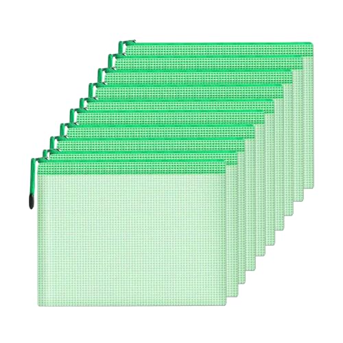 Dokumententasche aus Netzstoff, wasserdicht, mit Reißverschluss, geeignet für den täglichen Gebrauch, Schule, Büro (A3 (43,2 x 30,5 cm), Grün, 10 Stück von A5GOLD