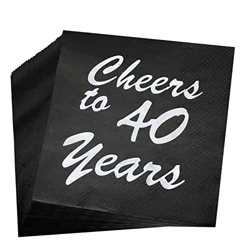 AAAMN Cocktail-Servietten zum 40. Geburtstag, Cheers to 40 Years, Einweg-Papierservietten, 40 Stück, 40. Geburtstag, 40. Geburtstag, 40. Gold, Silber von AAAMN