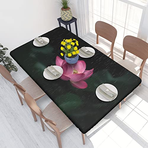 Rechteckige Tischdecke, 122 x 76 cm, für 1,2 m Esstisch-Schutz, Lotusblume, bedruckt, elastische Einfassung, knitterfreie Tischdekoration, Tischdecke Rechteckige Tischdecke, 122 x 76 cm, für 1,2 m Esstisch-Schutz, Lotusblume, bedruckt, elastische Einfassung, knitterfreie Tischdekoration, Tischdecke von AABSTBFM