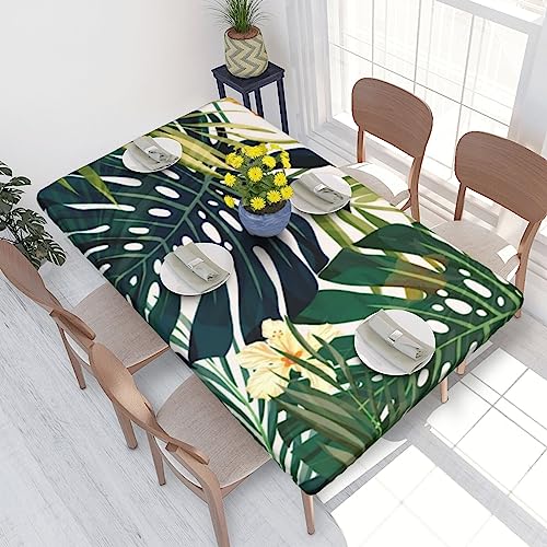 Rechteckige Tischdecke, 122 x 76 cm, für 1,2 m Esstisch-Schutz, tropische Sommer, hawaiianische Blume, Palmenblätter, bedruckt, elastische Ecken, Tischdecke, knitterfreie Tischdekoration, Tischdecke von AABSTBFM