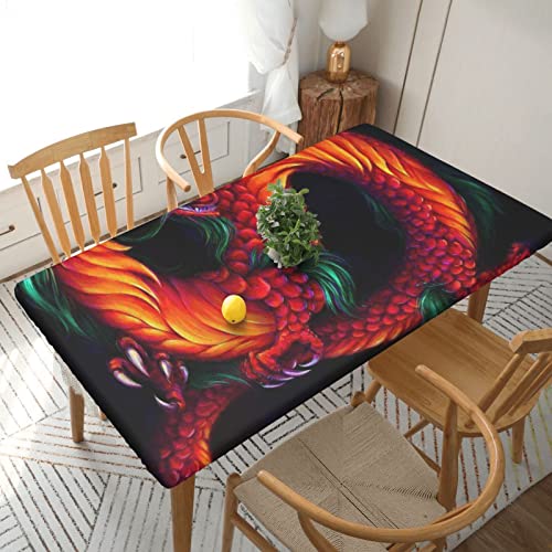 Rechteckige Tischdecke, 152 x 76 cm, für Esstisch-Schutz, chinesischer Drache, bedruckt, elastische Einfassung, knitterfreie Tischdekoration, Tischdecke Rechteckige Tischdecke, 152 x 76 cm, für Esstisch-Schutz, chinesischer Drache, bedruckt, elastische Einfassung, knitterfreie Tischdekoration, Tischdecke von AABSTBFM