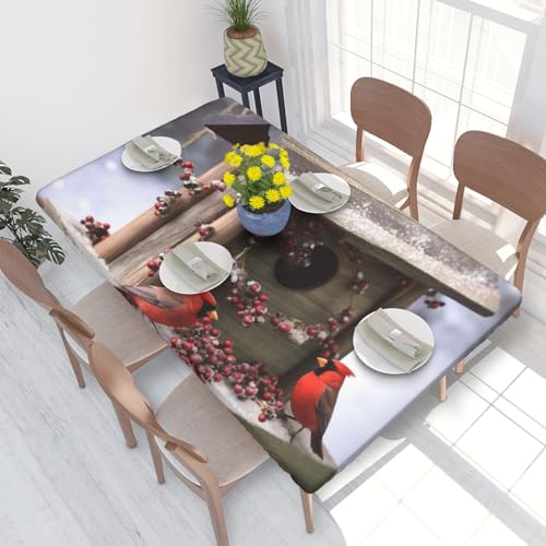 Rechteckige Tischdecke für Esstisch, Beeren, rustikale Vogelfutterstation, bedruckt, elastische Kanten, faltenfreie Dekoration, Tischdecke, 122 x 76 cm Rechteckige Tischdecke für Esstisch, Beeren, rustikale Vogelfutterstation, bedruckt, elastische Kanten, faltenfreie Dekoration, Tischdecke, 122 x 76 cm von AABSTBFM