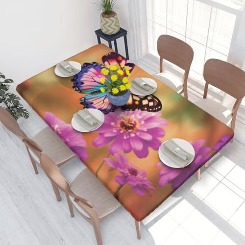 Rechteckige Tischdecke für Esstisch, Blumen- und Schmetterlings-Druck, elastische Kanten, faltenfreie Dekoration, Tischdecke, 122 x 76 cm Rechteckige Tischdecke für Esstisch, Blumen- und Schmetterlings-Druck, elastische Kanten, faltenfreie Dekoration, Tischdecke, 122 x 76 cm von AABSTBFM