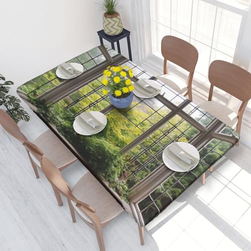 Rechteckige Tischdecke für Esstisch, Fensterblick, Garten, bedruckt, elastische Kanten, faltenfreie Dekoration, Tischdecke, 122 x 76 cm Rechteckige Tischdecke für Esstisch, Fensterblick, Garten, bedruckt, elastische Kanten, faltenfreie Dekoration, Tischdecke, 122 x 76 cm von AABSTBFM