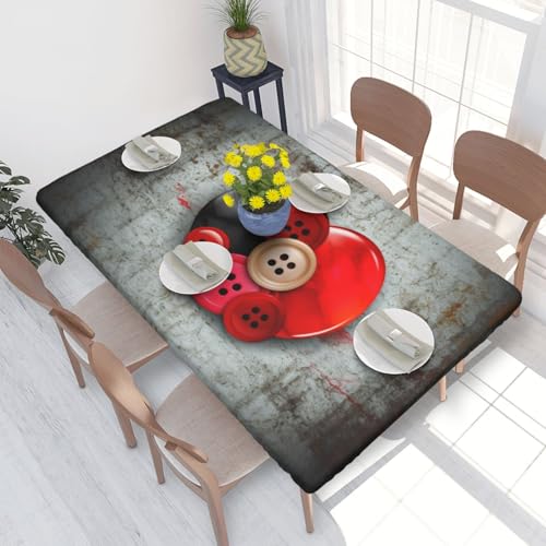 Rechteckige Tischdecke für Esstisch, Kleiderknopf mit Herz, bedruckt, elastische Kanten, faltenfreie Dekoration, Tischdecke, 122 x 76 cm Rechteckige Tischdecke für Esstisch, Kleiderknopf mit Herz, bedruckt, elastische Kanten, faltenfreie Dekoration, Tischdecke, 122 x 76 cm von AABSTBFM