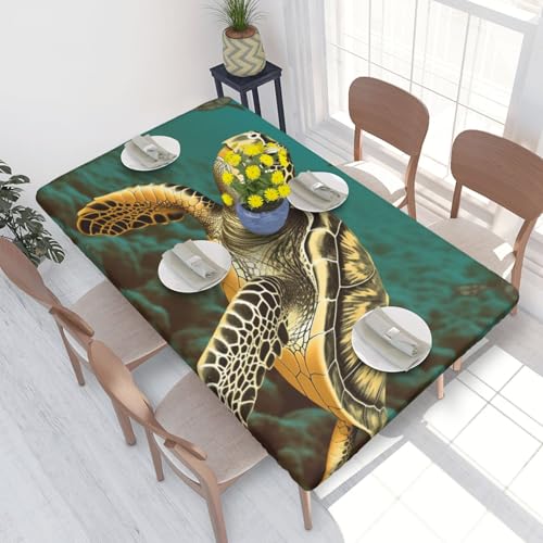 Rechteckige Tischdecke für Esstisch, Meeresschildkröte, bedruckt, elastische Kanten, faltenfreie Dekoration, Tischdecke, 122 x 76 cm Rechteckige Tischdecke für Esstisch, Meeresschildkröte, bedruckt, elastische Kanten, faltenfreie Dekoration, Tischdecke, 122 x 76 cm von AABSTBFM
