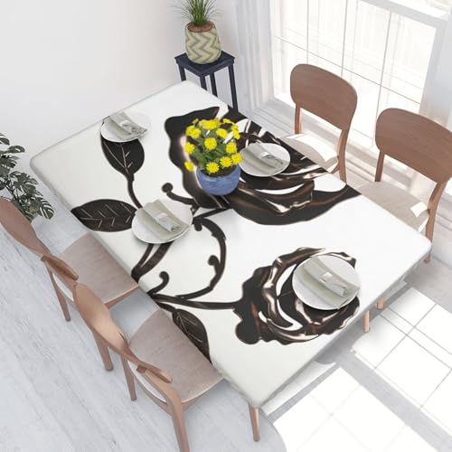 Rechteckige Tischdecke für Esstisch, Metallrose, bedruckt, elastische Kanten, faltenfreie Dekoration, Tischdecke, 122 x 76 cm Rechteckige Tischdecke für Esstisch, Metallrose, bedruckt, elastische Kanten, faltenfreie Dekoration, Tischdecke, 122 x 76 cm von AABSTBFM