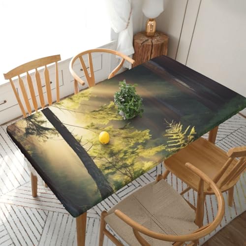 Rechteckige Tischdecke für Esstisch, Morgensonne in der Wildnis, bedruckt, elastische Kanten, faltenfreie Dekoration, Tischdecke, 152 x 76 cm Rechteckige Tischdecke für Esstisch, Morgensonne in der Wildnis, bedruckt, elastische Kanten, faltenfreie Dekoration, Tischdecke, 152 x 76 cm von AABSTBFM