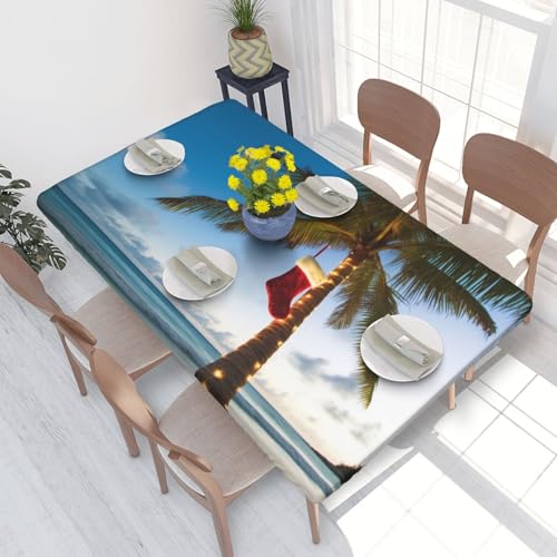 Rechteckige Tischdecke für Esstisch, Motiv: Frohe Weihnachten, Palme, bedruckt, elastische Kanten, faltenfreie Dekoration, Tischdecke, 122 x 76 cm Rechteckige Tischdecke für Esstisch, Motiv: Frohe Weihnachten, Palme, bedruckt, elastische Kanten, faltenfreie Dekoration, Tischdecke, 122 x 76 cm von AABSTBFM