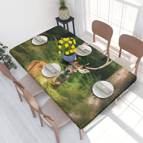Rechteckige Tischdecke für Esstisch, Motiv: Hirsch im Wald, bedruckt, elastische Kanten, faltenfreie Dekoration, Tischdecke, 122 x 76 cm Rechteckige Tischdecke für Esstisch, Motiv: Hirsch im Wald, bedruckt, elastische Kanten, faltenfreie Dekoration, Tischdecke, 122 x 76 cm von AABSTBFM