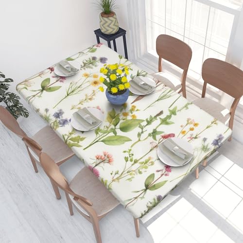 Rechteckige Tischdecke für Esstisch, Motiv: Jahreszeit, Aquarelle von Kräutern, Blumen, bedruckt, elastische Kanten, faltenfreie Dekoration, Tischdecke, 122 x 76 cm Rechteckige Tischdecke für Esstisch, Motiv: Jahreszeit, Aquarelle von Kräutern, Blumen, bedruckt, elastische Kanten, faltenfreie Dekoration, Tischdecke, 122 x 76 cm von AABSTBFM