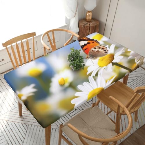 Rechteckige Tischdecke für Esstisch, Motiv: Schmetterling auf Blumen, bedruckt, elastische Kanten, faltenfreie Dekoration, Tischdecke, 152 x 76 cm Rechteckige Tischdecke für Esstisch, Motiv: Schmetterling auf Blumen, bedruckt, elastische Kanten, faltenfreie Dekoration, Tischdecke, 152 x 76 cm von AABSTBFM