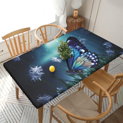 Rechteckige Tischdecke für Esstisch, Motiv: Schmetterling in der Nacht, bedruckt, elastische Kanten, faltenfreie Dekoration, Tischdecke, 152 x 76 cm Rechteckige Tischdecke für Esstisch, Motiv: Schmetterling in der Nacht, bedruckt, elastische Kanten, faltenfreie Dekoration, Tischdecke, 152 x 76 cm von AABSTBFM