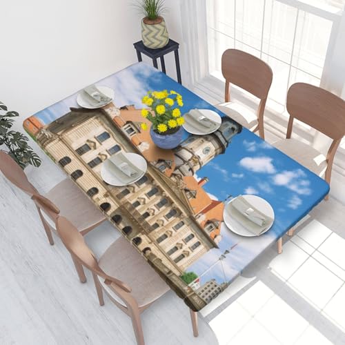 Rechteckige Tischdecke für Esstisch, Motiv: Stadthausgebäude, bedruckt, elastische Kanten, faltenfreie Dekoration, Tischdecke, 122 x 76 cm Rechteckige Tischdecke für Esstisch, Motiv: Stadthausgebäude, bedruckt, elastische Kanten, faltenfreie Dekoration, Tischdecke, 122 x 76 cm von AABSTBFM