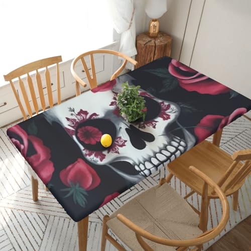 Rechteckige Tischdecke für Esstisch, Motiv: Totenkopf-Augen, bedruckt, elastische Kanten, faltenfreie Dekoration, Tischdecke, 152 x 76 cm Rechteckige Tischdecke für Esstisch, Motiv: Totenkopf-Augen, bedruckt, elastische Kanten, faltenfreie Dekoration, Tischdecke, 152 x 76 cm von AABSTBFM