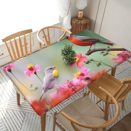 Rechteckige Tischdecke für Esstisch, Motiv: Vogel und Blumen, bedruckt, elastische Kanten, faltenfreie Dekoration, Tischdecke, 152 x 76 cm Rechteckige Tischdecke für Esstisch, Motiv: Vogel und Blumen, bedruckt, elastische Kanten, faltenfreie Dekoration, Tischdecke, 152 x 76 cm von AABSTBFM