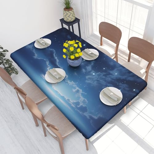Rechteckige Tischdecke für Esstisch, Motiv: fallender Stern und Mond, bedruckt, elastische Kanten, faltenfreie Dekoration, Tischdecke, 122 x 76 cm Rechteckige Tischdecke für Esstisch, Motiv: fallender Stern und Mond, bedruckt, elastische Kanten, faltenfreie Dekoration, Tischdecke, 122 x 76 cm von AABSTBFM