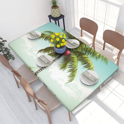 Rechteckige Tischdecke für Esstisch, Motiv: tropische Palme, bedruckt, elastische Kanten, faltenfreie Dekoration, Tischdecke, 122 x 76 cm von AABSTBFM