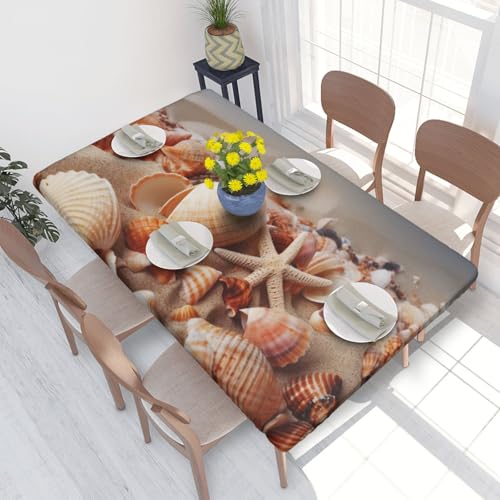 Rechteckige Tischdecke für Esstisch, Muschel-Landschaft, bedruckt, elastische Kanten, faltenfreie Dekoration, Tischdecke, 122 x 76 cm Rechteckige Tischdecke für Esstisch, Muschel-Landschaft, bedruckt, elastische Kanten, faltenfreie Dekoration, Tischdecke, 122 x 76 cm von AABSTBFM