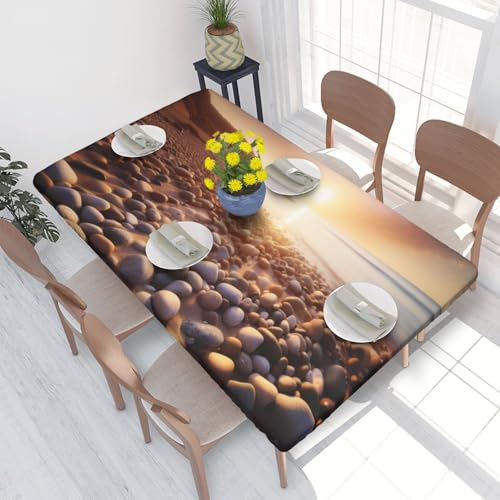 Rechteckige Tischdecke für Esstisch, Sonne und Strand mit Kieselsteinen, bedruckt, elastische Kanten, faltenfreie Dekoration, Tischdecke, 122 x 76 cm Rechteckige Tischdecke für Esstisch, Sonne und Strand mit Kieselsteinen, bedruckt, elastische Kanten, faltenfreie Dekoration, Tischdecke, 122 x 76 cm von AABSTBFM