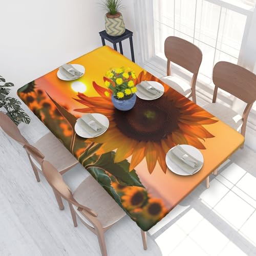 Rechteckige Tischdecke für Esstisch, Sonnenblume mit Sonnenuntergang, bedruckt, elastische Kanten, faltenfreie Dekoration, Tischdecke, 122 x 76 cm Rechteckige Tischdecke für Esstisch, Sonnenblume mit Sonnenuntergang, bedruckt, elastische Kanten, faltenfreie Dekoration, Tischdecke, 122 x 76 cm von AABSTBFM