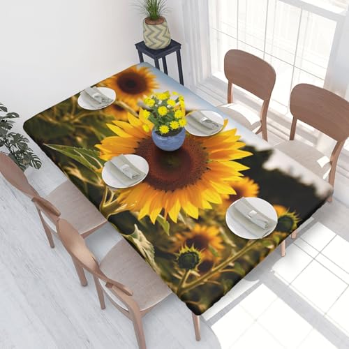 Rechteckige Tischdecke für Esstisch, Sonnenblumen, bedruckt, elastische Kanten, faltenfreie Dekoration, Tischdecke, 122 x 76 cm Rechteckige Tischdecke für Esstisch, Sonnenblumen, bedruckt, elastische Kanten, faltenfreie Dekoration, Tischdecke, 122 x 76 cm von AABSTBFM