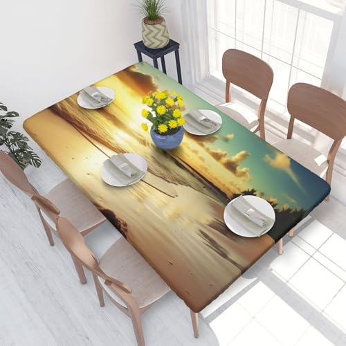 Rechteckige Tischdecke für Esstisch, Strand-Sonnenuntergang, ruhig, bedruckt, elastische Kanten, faltenfreie Dekoration, Tischdecke, 122 x 76 cm Rechteckige Tischdecke für Esstisch, Strand-Sonnenuntergang, ruhig, bedruckt, elastische Kanten, faltenfreie Dekoration, Tischdecke, 122 x 76 cm von AABSTBFM