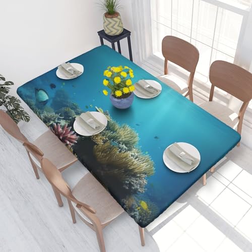Rechteckige Tischdecke für Esstisch, Unterwasser-Korallenriff, Meeresboden, bedruckt, elastische Kanten, faltenfreie Dekoration, Tischdecke, 122 x 76 cm Rechteckige Tischdecke für Esstisch, Unterwasser-Korallenriff, Meeresboden, bedruckt, elastische Kanten, faltenfreie Dekoration, Tischdecke, 122 x 76 cm von AABSTBFM